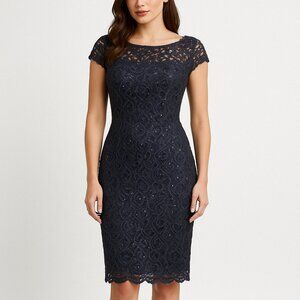 Marina Navy Blue Lace Midi Dress - Size XS
